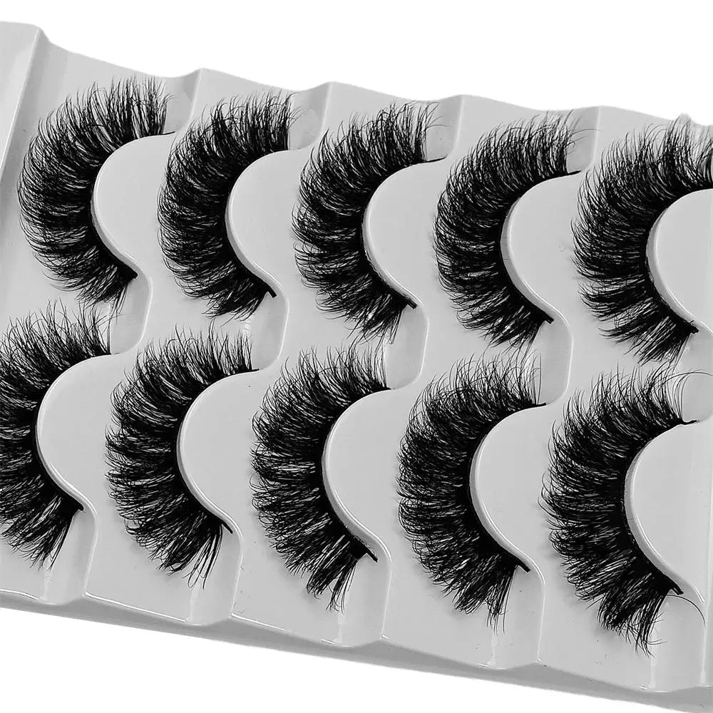Unordentliche, flauschige, dicke russische Faux-Nerz-Wimpernstreifen, 5 Paar, wiederverwendbare künstliche Wimpern, weich für den täglichen Gebrauch und dramatische Party-Looks