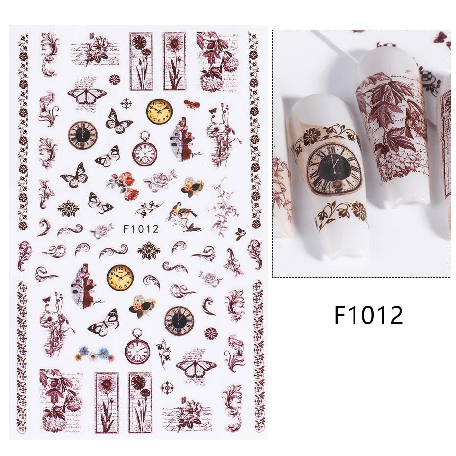 1PCS Schwarz Weiß Schmetterling Laser Nagel Aufkleber Y2K Nail art Dekoration Abstrakte Linien Bronzing Blumen Aufkleber Für Nägel