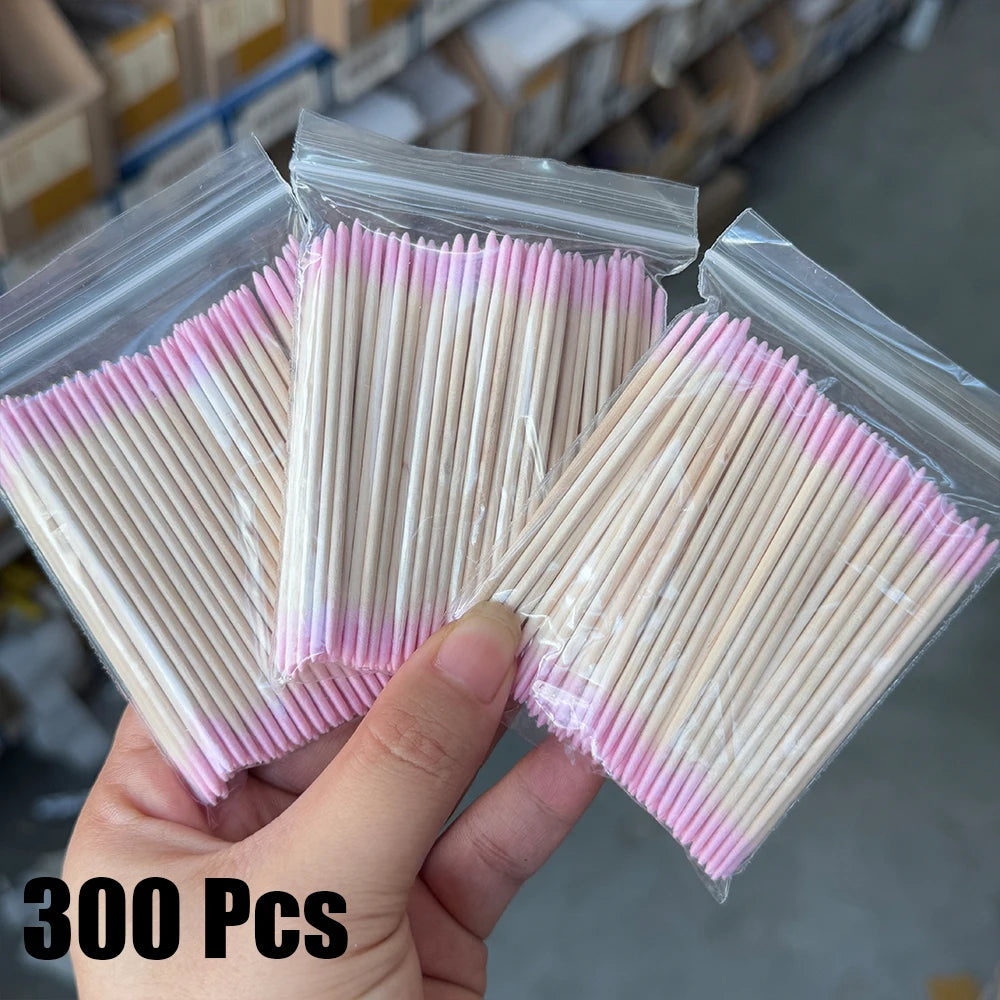 400 Stück rosa Doppelkopf-Nagelkunst-Nagelhautschieber-Entferner, 7 cm, orangefarbene Holzstäbchen, Wattestäbchen, sauberes Werkzeug für Nagel-Strass-Make-up