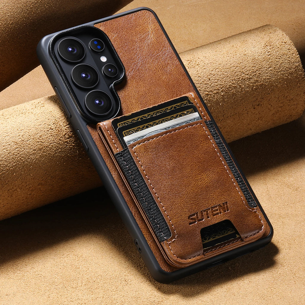 Business Magnetische Leder-Brieftasche Vertikale Kartenfächer Hülle für Samsung Galaxy S26 Ultra S25 Plus S24 S23 Standfunktion Telefonhalter Cover