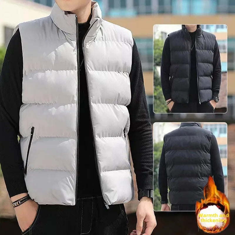 Daunengefütterte Herren-Weste in Unifarbe, Winterjacke, Trendige Loose-Fit Vielseitige Verdickte Warme Paarweste für Draußen