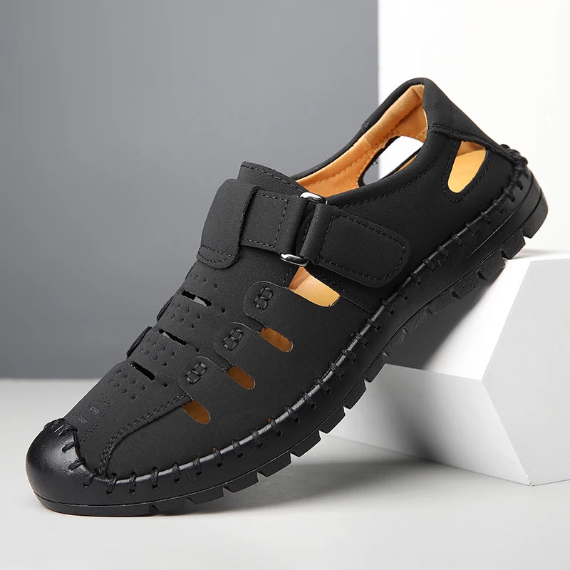 Herren Sommer-Halbschuhe aus Leder mit Lochmuster, atmungsaktiv, bequem, rutschfest, weiche Sohle, Outdoor-Freizeitschuhe - 1375