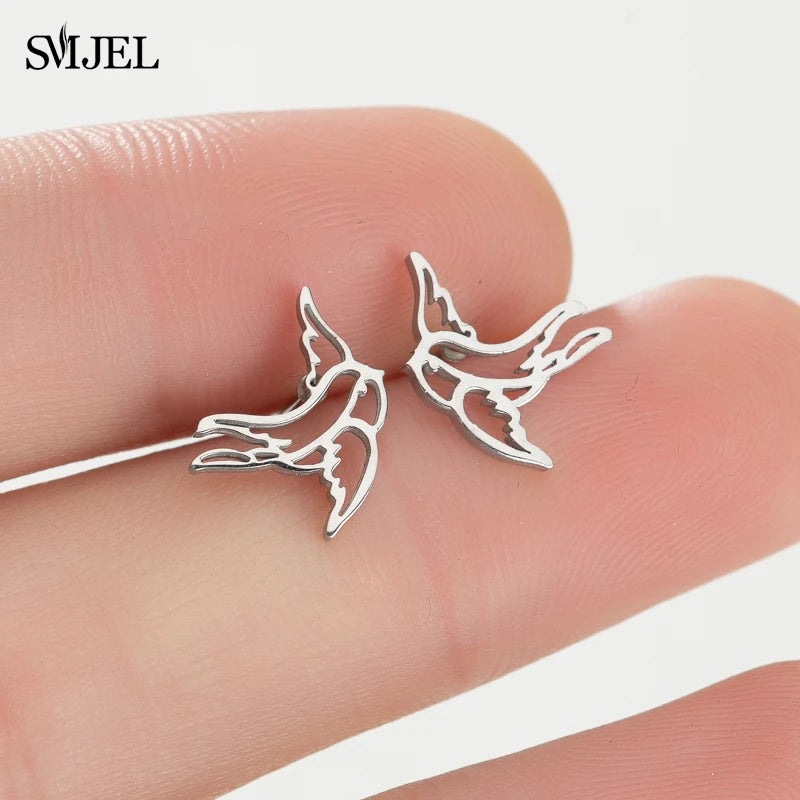 Edelstahl Schwalbe Kleiner Ohrring Mehrere Kleiner Vogel Schmuck Frauen Taube Flamingo Papagei Zweig Kolibri Kranich Ohrstecker