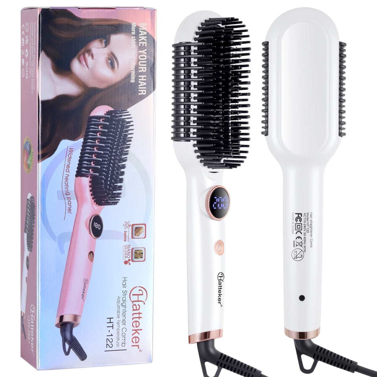 Hatteker Multi-Setting Haar-Styling-Kamm, einstellbare Temperatur, voluminöse Glättung/Curling-Bürste, Haarglätter-Kamm