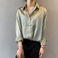 2026 frühling drehen-unten Kragen Damen Bluse Elegante Satin Lose Frauen Hemd Herbst Vintage Casual Taste Seide Tops