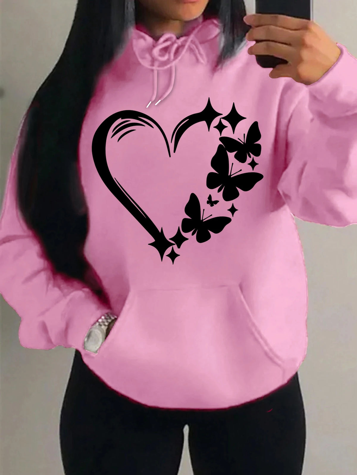 Kombination von Liebe und Schmetterling Hoody Plus Größe Frauen Hip Hop Herbst Hoodies Fleece Tasche Kleidung Vintage mehrfarbige Hoodie