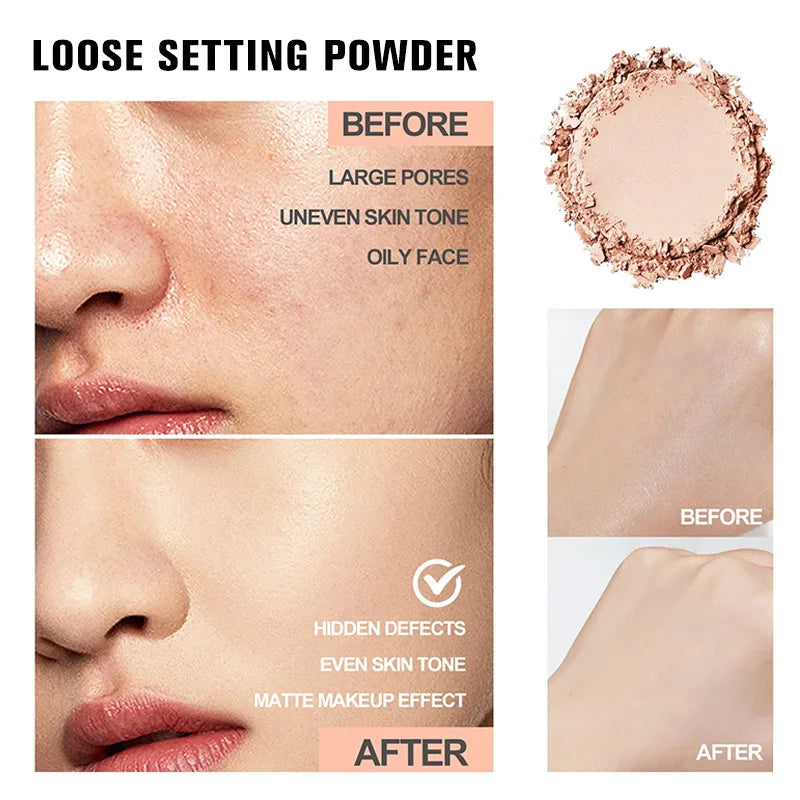 6-Farben-Bananen-Luxuspuder für Frauen, Gesichtsgrundierung, Bananenpulver, Flaschen, loses Pulver, authentisches Ölkontroll-Schönheits-Make-up