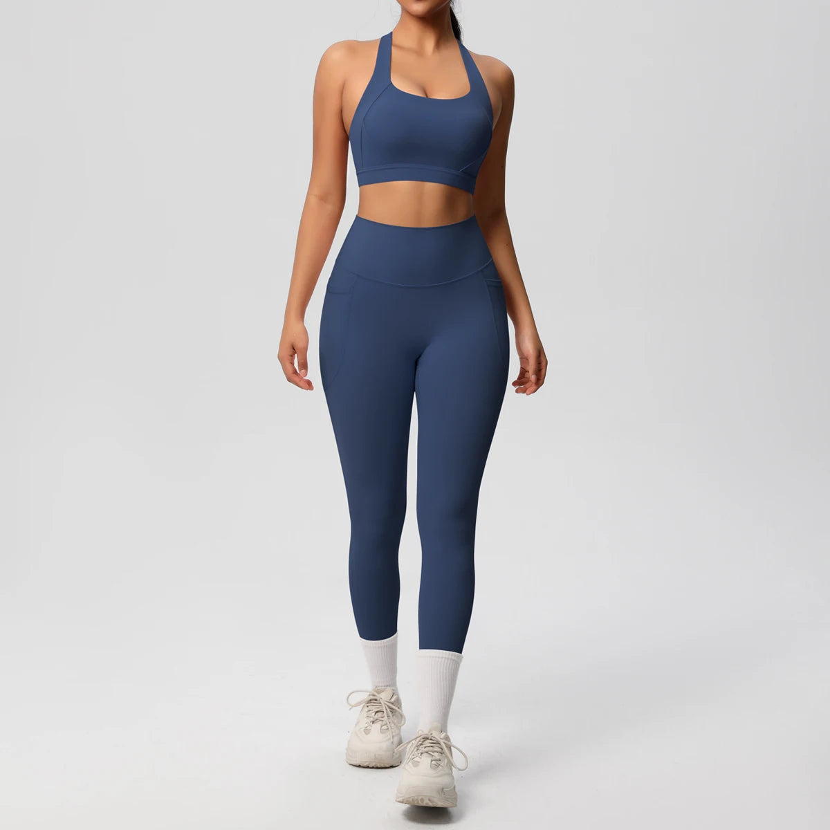 2-teiliges Sportbekleidungs-Yoga-Set, Fitnessstudio, Sport-BH, Leggings mit Taschenkleidung, Sportbekleidung, Yoga-Anzüge für Damen, Fitness-Set, Trainingsanzug