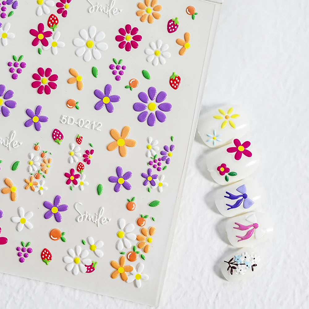 5D geprägte Lächeln Nail Art Aufkleber lustig/Lächelnde Sonnenblume Nail Art Aufkleber Kawaii Macaron selbstklebendes Design DIY glückliche Dekoration