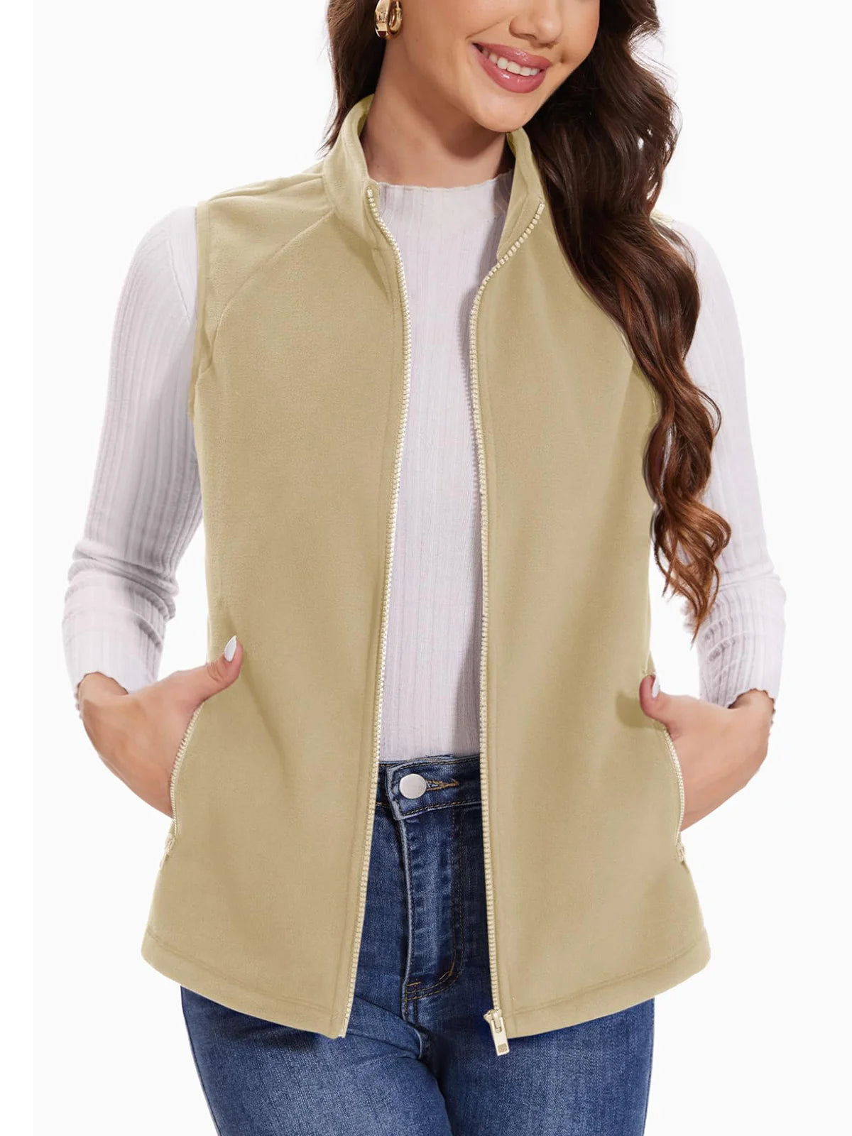 TACVASEN Herbst Winter Fleece Weste Damen warme ärmellose Jacken mit durchgehendem Reiß verschluss leichte Outdoor-Wander weste weibliche Weste