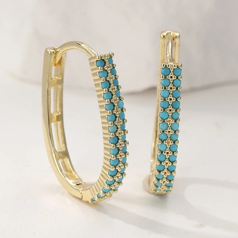 Exquisite Intarsien-Ohrringe in U-Form mit Türkisimitat für Damen, klassische Alltags- und Pendler-Ohrringe, Modeschmuck
