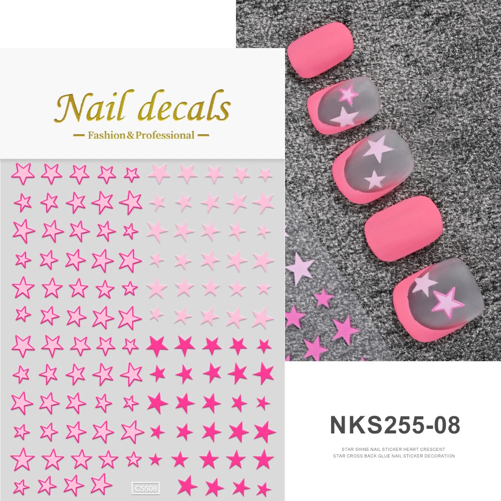 1 Stück rot kombiniertes Sternenlicht Nail Art Aufkleber Macaron Sternennacht Liebe rosa blau selbstklebende Nagelaufkleber Valentinstag Nail Art