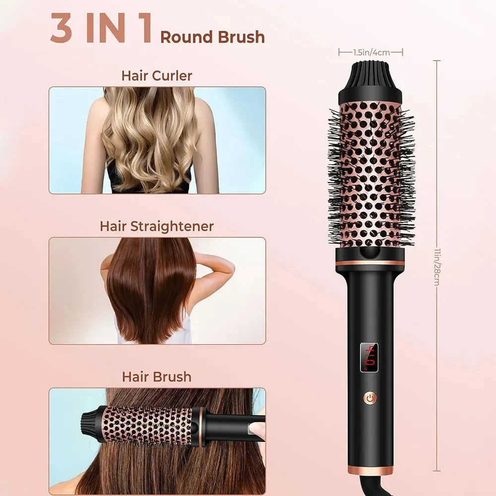 3-in-1-Lockenwickler mit ionischem Haar, professioneller Lockenstab, beheizte Haar-Styling-Bürste, Anti-Verbrühungs-Thermobürste, Lockenstäbchen