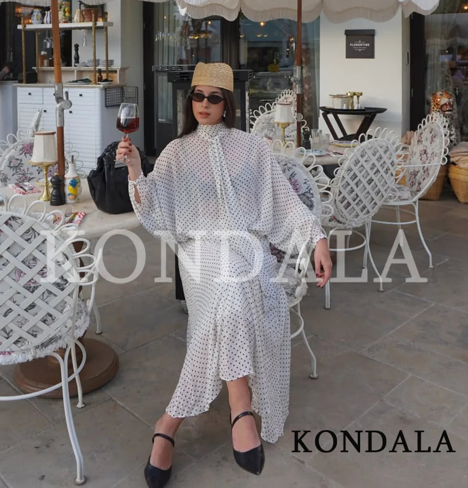 KONDALA Damen-Set, trendiges Polka-Dot-Rock-Set, Schleife, durchsichtige Fliege, Hemden, langer Rock, modisch, 2026, Frühling, Sommer, Urlaub, Damen-Set