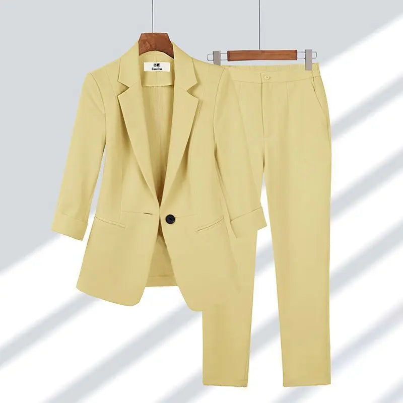 Elegantes Damen-Hosenset Büro-Outfit Geschäftskleidung Sommer Neue Dünne Jacke Blazer Lässige Weite Hose Zweiteiliges Set