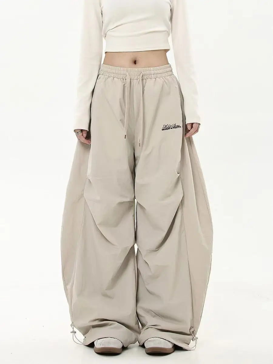 Casual Chic Sweatpant Retro Passenden Oversize frauen Breite Bein Hose Niedrige Taille Kordelzug Dame Cargo Hosen Y2K Hip Hop Streetwear