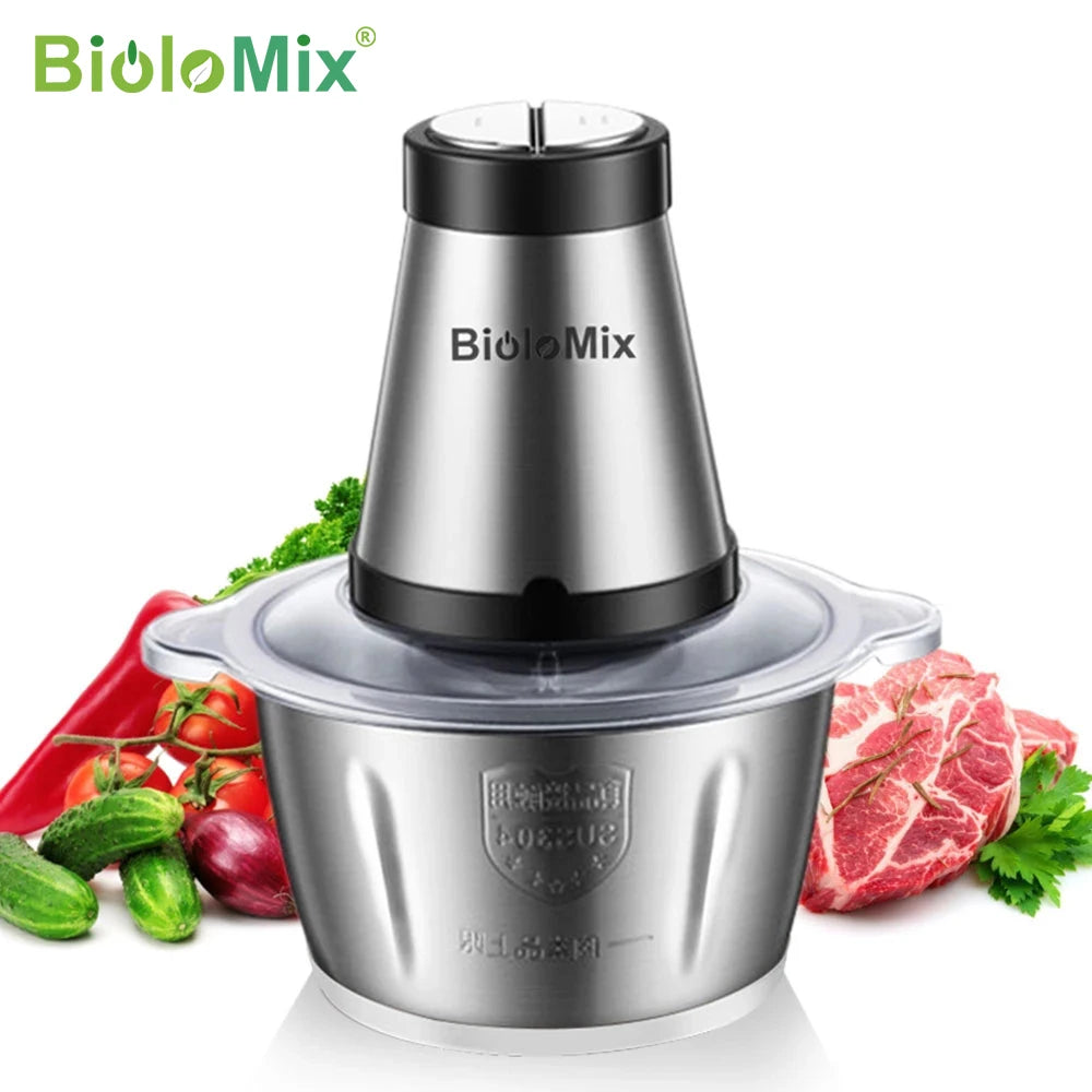 BioloMix 2-Gang-Fleischwolf, 500 W, Edelstahl, 2 l Fassungsvermögen, Fleischwolf, Prozessor, Slicer für den US-Markt, 110 V