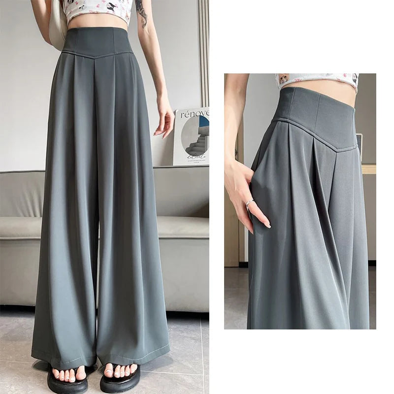 Dame Koreanische Feste Hohe Taille Hosen Mädchen Mode Breite Bein Anzug Hosen Frauen Slim Fit Bequeme Täglichen Hosen