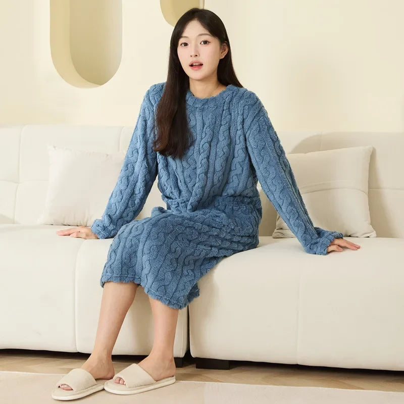 Frauen Korallen Fleece Nachtwäsche Herbst Winter Verdickt Warme Lose Lange Robe Pyjamas Homewear Casual Oberbekleidung Nachthemd