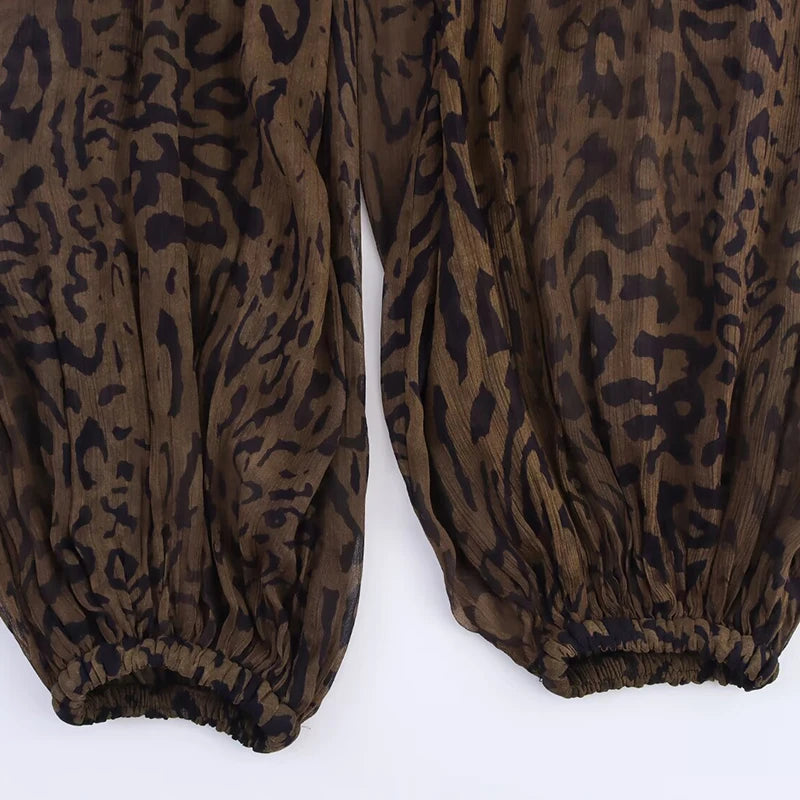 HXAO Damenhose mit Tiermotiv, Vintage-Baggy-Damenhose, Falten, halbtransparente Pumphose, Hose für Damen, Herbst-Palazzo-Hose