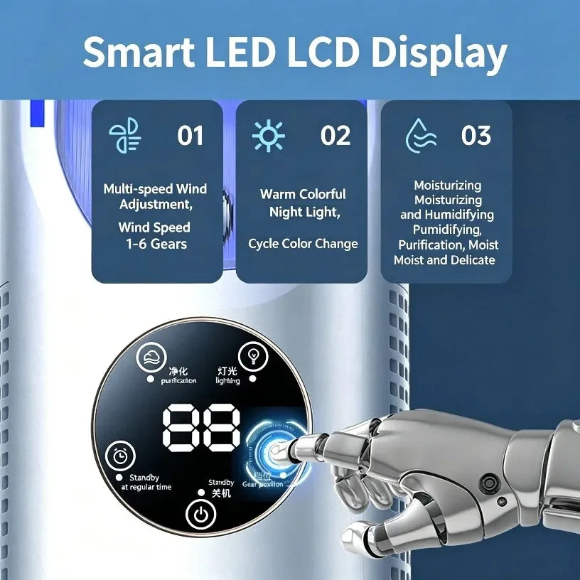 Geräuschloser Desktop-Kühlungs-Luftbefeuchter mit LED-Anzeige, 100ml Top-Fill Wassertank, Mehrfach-Geschwindigkeitsstufen, Timer, Weitwinkel-Luftkühler, USB-betrieben