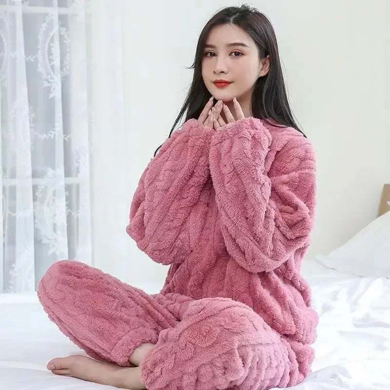 Frauen Korallen Fleece Nachtwäsche Herbst Winter Verdickt Warme Lose Lange Robe Pyjamas Homewear Casual Oberbekleidung Nachthemd