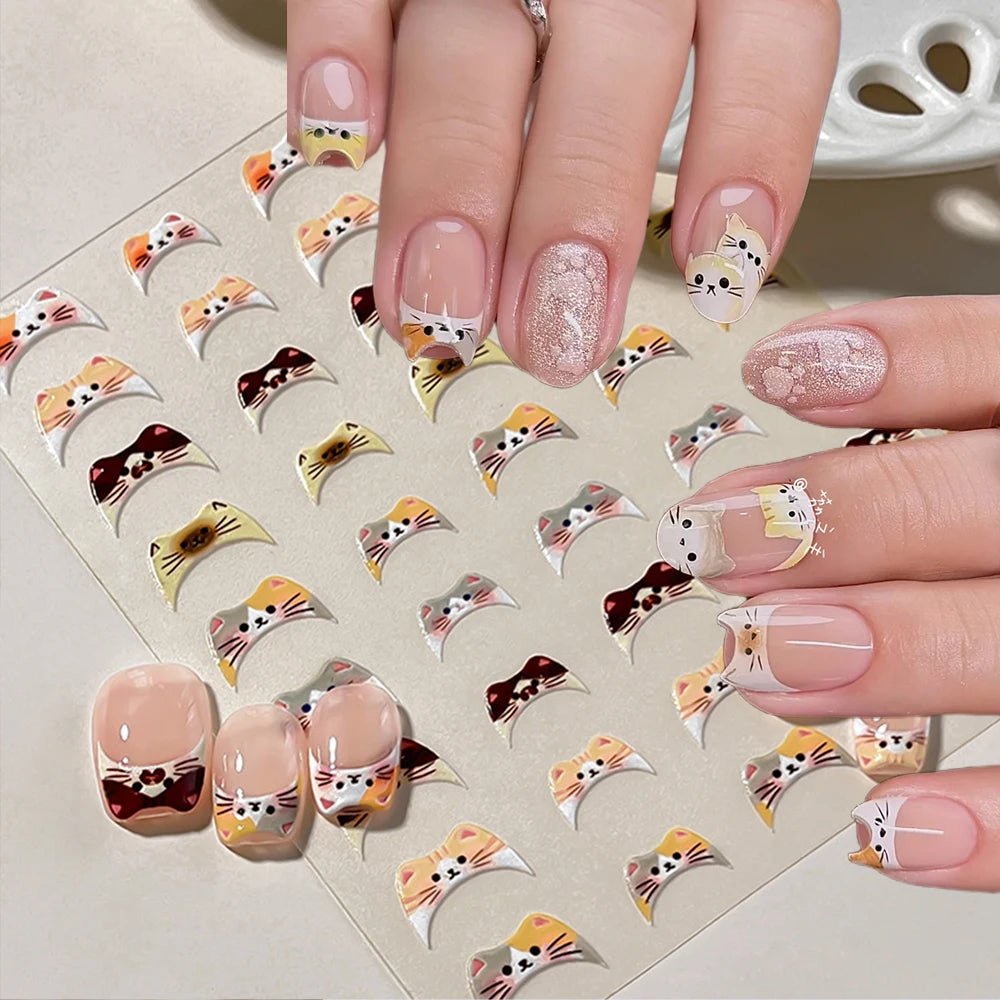 5D Niedliche Cartoon-Katzen-Nagelkunst-Sticker Orange Schwarz Süßes Katzengesicht- und Ohren-Design Kätzchen-Nagelaufkleber Kawaii Katzen-Nagelkunst für Maniküre