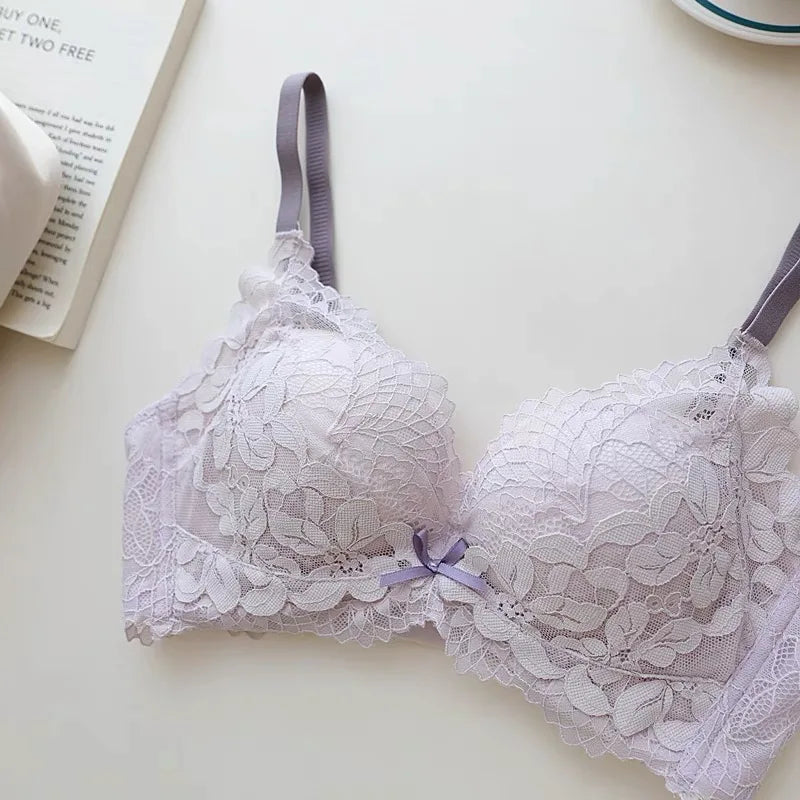 Spitzen-BH-Set im japanischen Stil für Damen, kleine Büste, Push-Up-Lift, verstellbar, Anti-Durchhängen, seitliche Unterstützung, kein Lücke, kabellos, luxuriöser Komfort AB