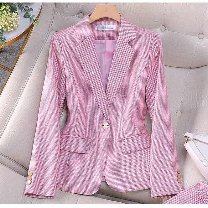 Luxus Kleine Frauen Rosa Blazer Damen Professionelle Anzug Frauen Temperament Anzug Mode Interview Formale Hose Anzüge