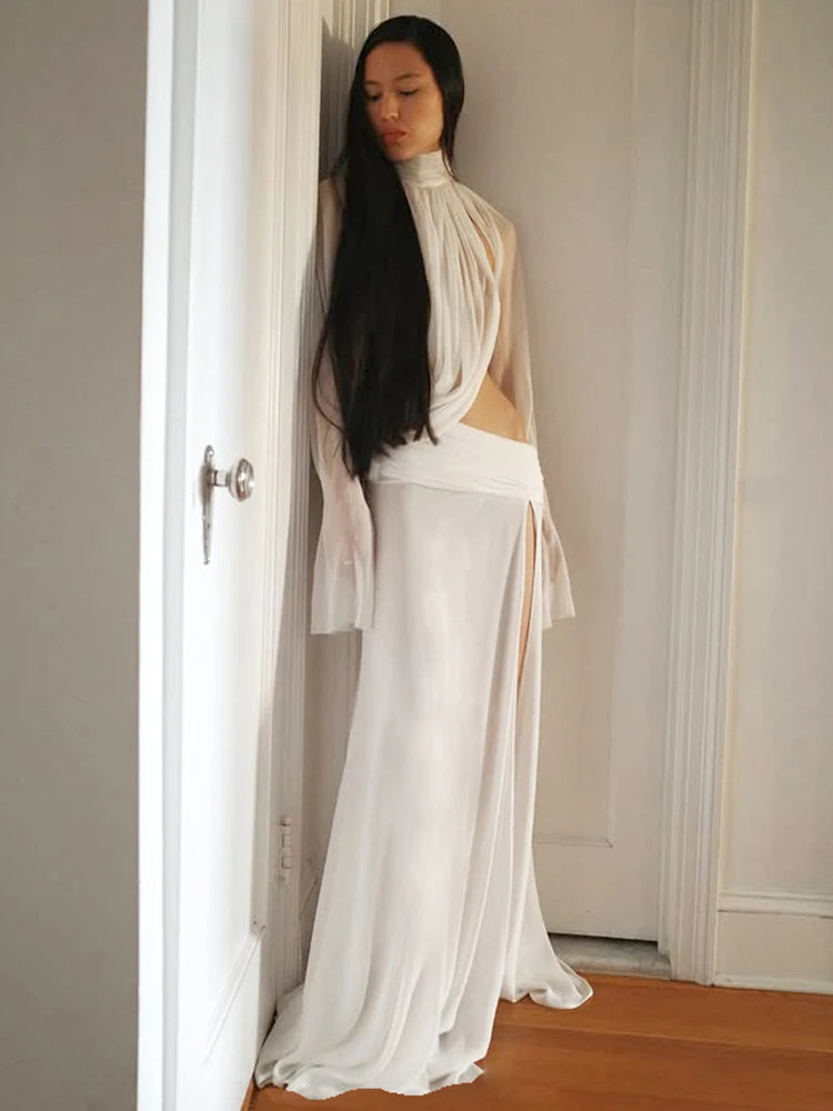 SiSterlinda Sexy Rollkragen Split 2-teiliges Set Frauen Durchsichtig Unregelmäßiges Crop Top + Röcke Passenden Club Elegante Passenden Anzug