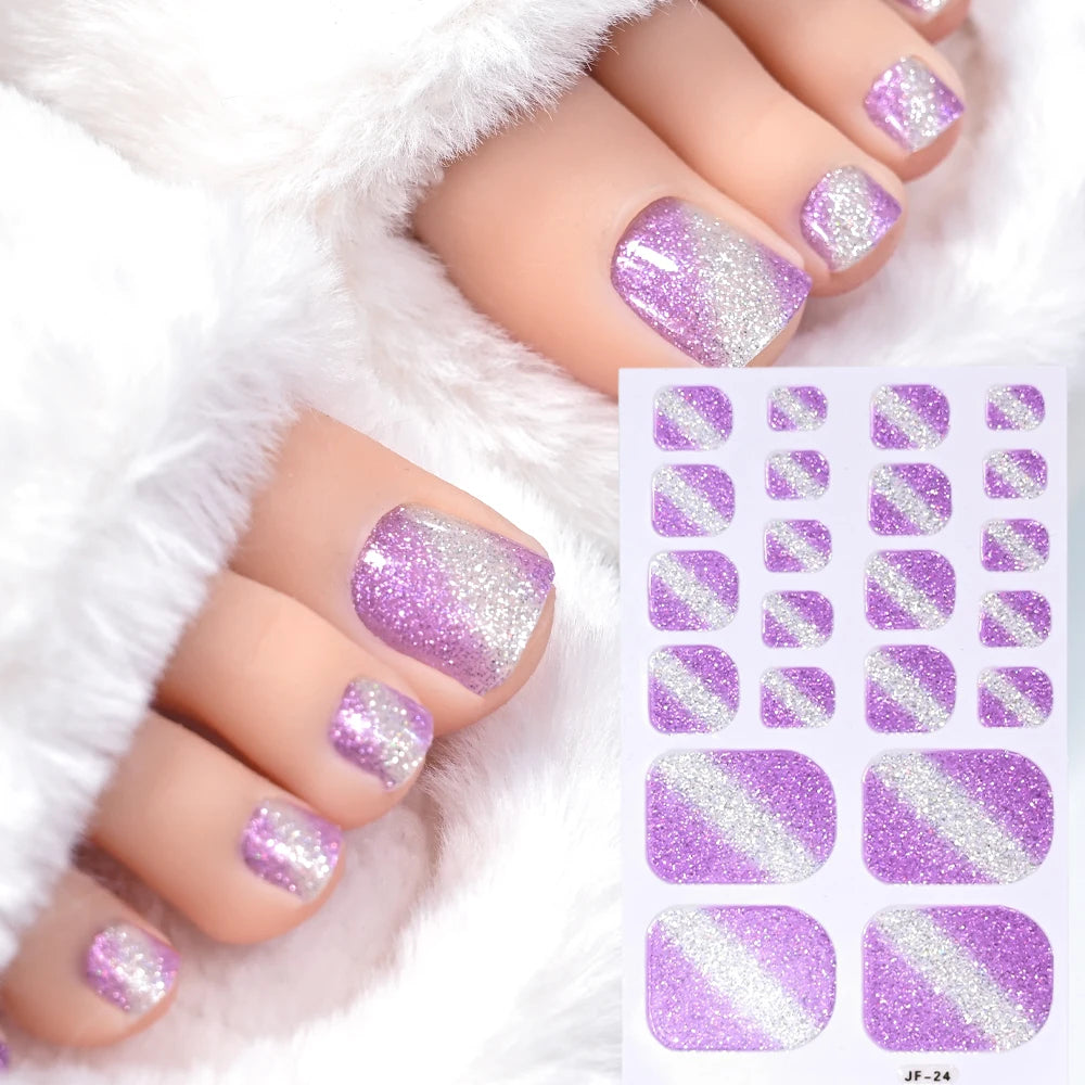 22 Tipps Ombre Glitzer Zehennagel Aufkleber Backen Kostenloser wasserdichter Aufkleber Vollständige Abdeckung Fuß Zehennagel Aufkleber Selbstklebende Maniküre Aufkleber
