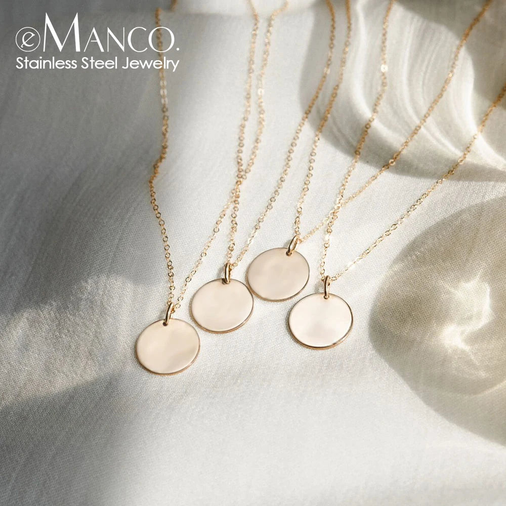 EManco Damen Einfache Runde Anhänger-Halskette Edelstahl Schlüsselbein-Kette Lange Kette Modeschmuck Statement Geschenk für Mädchen