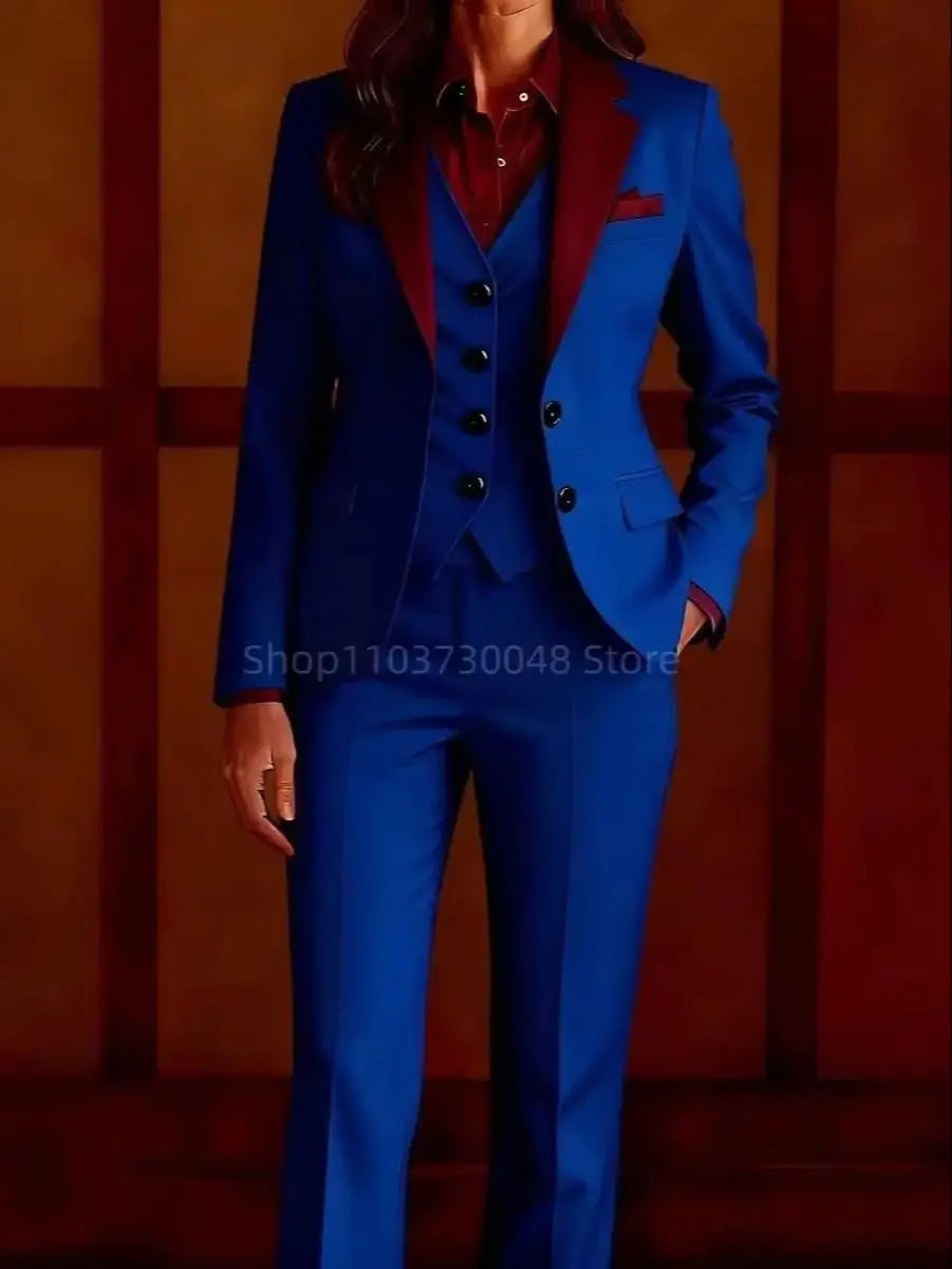 Modischer Einfarbiger Slim-Fit Damen-Businessanzug 3-Teiliges Set mit Blazer Weste Hose für Büro Arbeit Formelle Hochzeit Hosenanzug Outfit