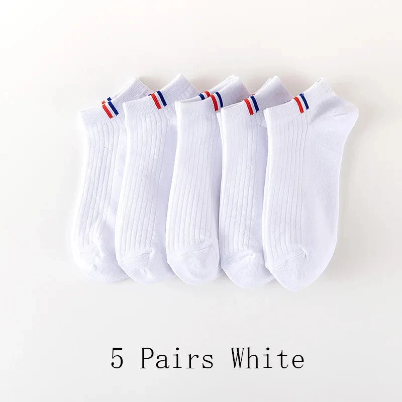 5 Paar dünne, einfarbige Herren-Freizeitsocken, atmungsaktive, schweißabsorbierende Kalibrierungssocken, Sommer-Mischbootssocken