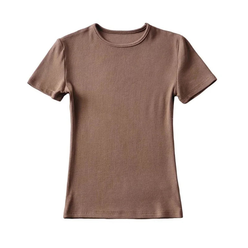 Casual Sommer Frau Skinny Fit T-shirt Enge Kurzhülse O-ansatz T Grundlegende Solide Crop Tops T Shirt