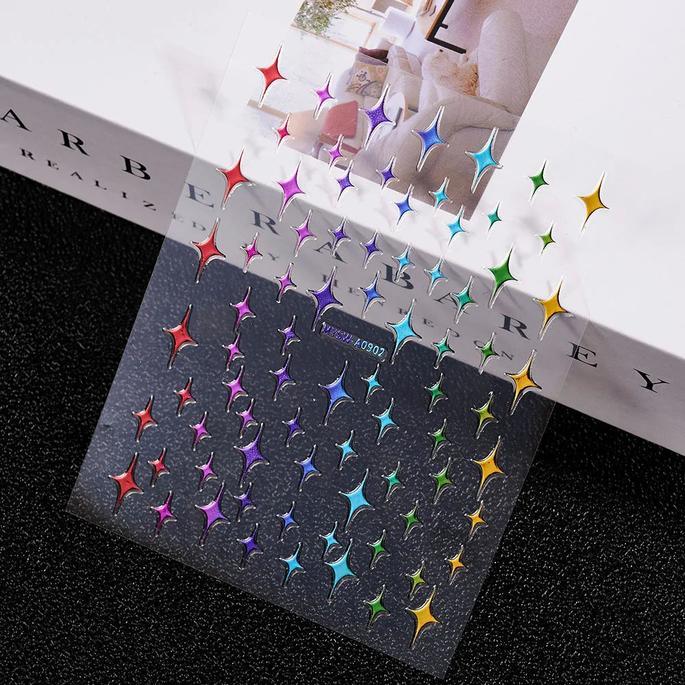 1Pcs 3D Gold/Silber/Weiß/Schwarz/Stern Nail art Aufkleber 3D Holographische Laser Stern Transfer nagel Decals DIY 3D Sterne Nagel Aufkleber