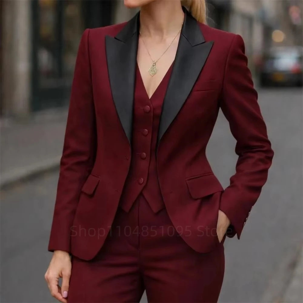 Modische Damenanzüge Blazer Hochwertiges 3-Teiliges Set Jacke Hose Weste Formelle Einreihige Normale Länge Büro-Damen-Set