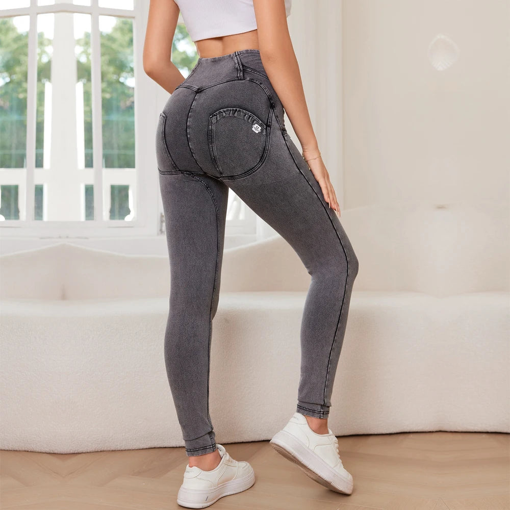 Shascull fites Melodie Frauen Grey Skinny sexy Jeans Stretch Butt Lifting Jeans Knopf hohe Taille Push-up-Jeans