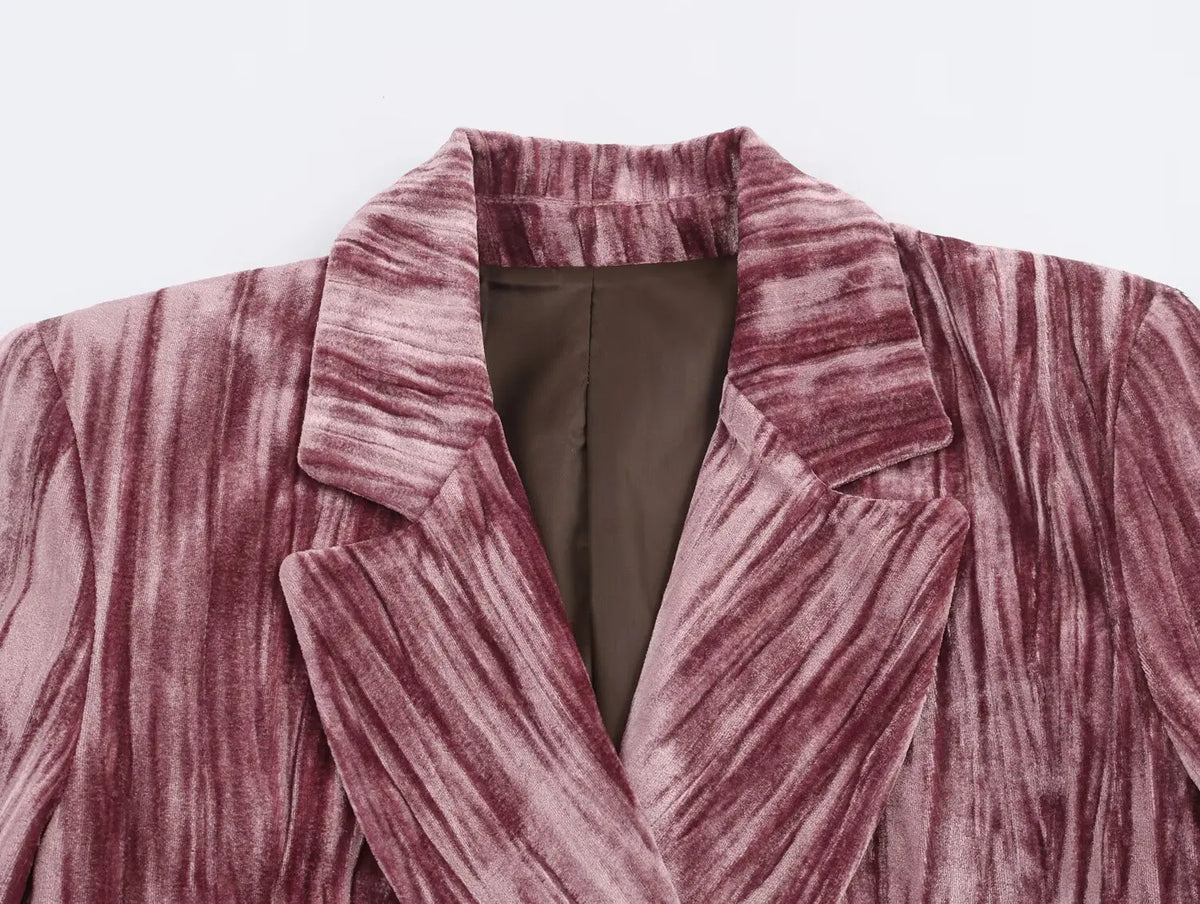 2026 neue Frauen Rosa Blazer Hosen Set Langarm Feder Design Anzug + Pendeln Frau Gerade Hosen Straße Samt material Trendy