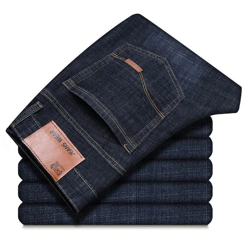 Wthinlee Neue Business-Herrenjeans Fleece Casual Gerade Geschnittene Stretch-Mode Klassische Blaue Schwarze Arbeits-Denim-Hosen Männerkleidung
