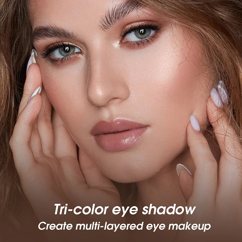 Dreifarbiger Lidschatten, matt. Erstellen Sie mehrschichtiges Augen-Make-up