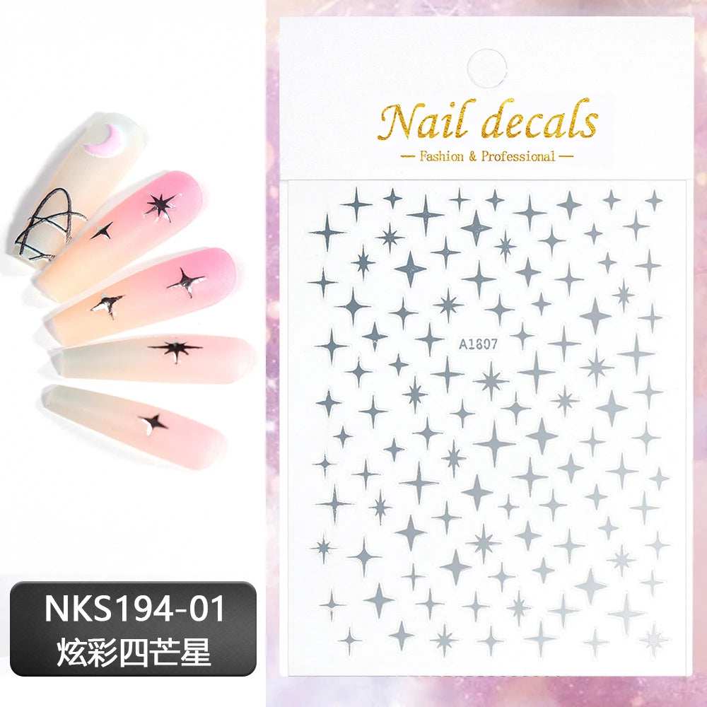 Vergoldete Stern und Mond Bronzing Nail Art Aufkleber hochwertige 3D Gold/Silber selbst klebende Slider DIY Nagel Aufkleber Dekoration 8*10cm