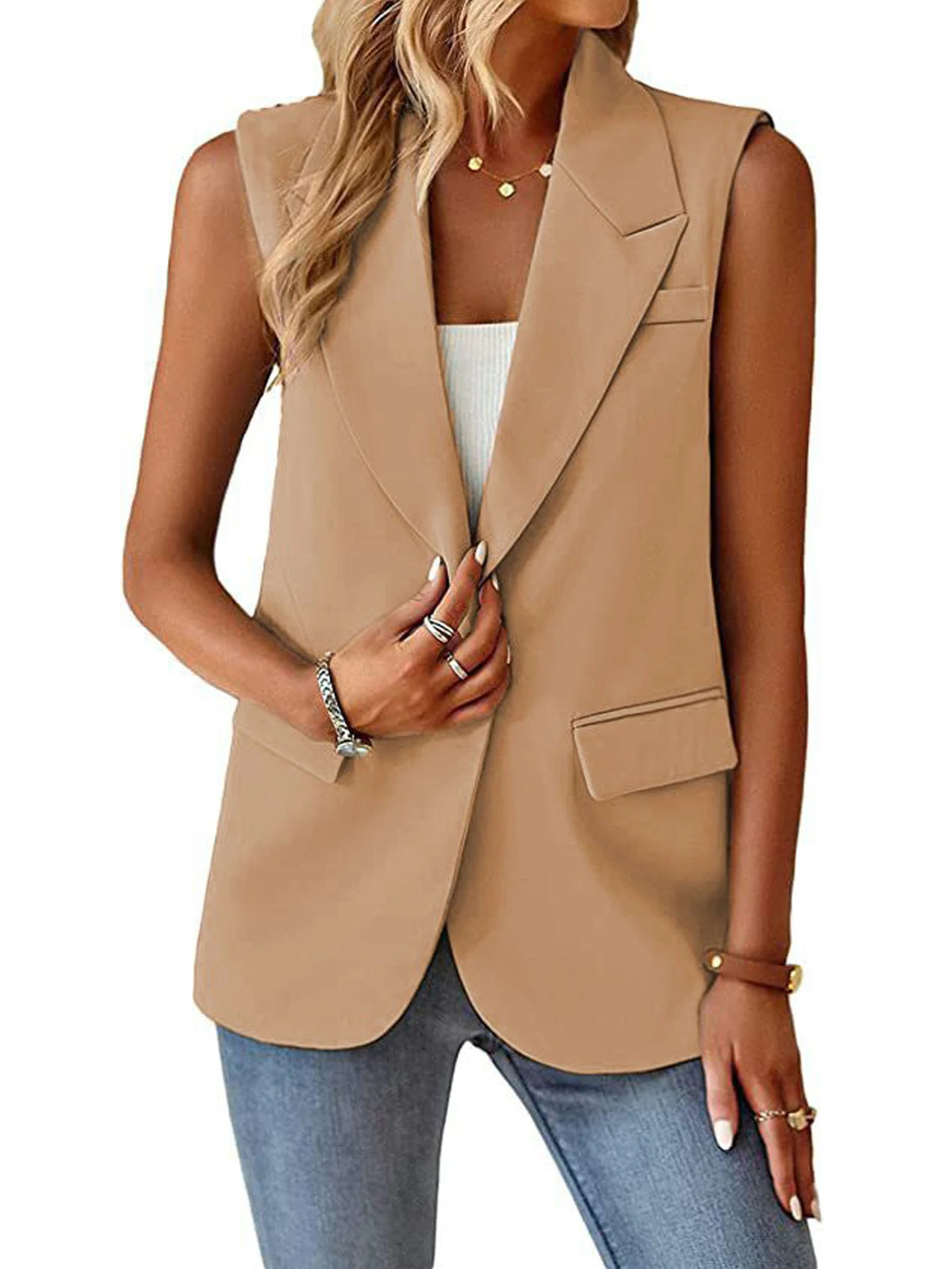 2025, ärmellose Blazer-Weste für Damen, lässige Büroweste, schmale Passform, Frühlings- und Sommer-Cardigan, Top, elegante Arbeitskleidung, Jacke