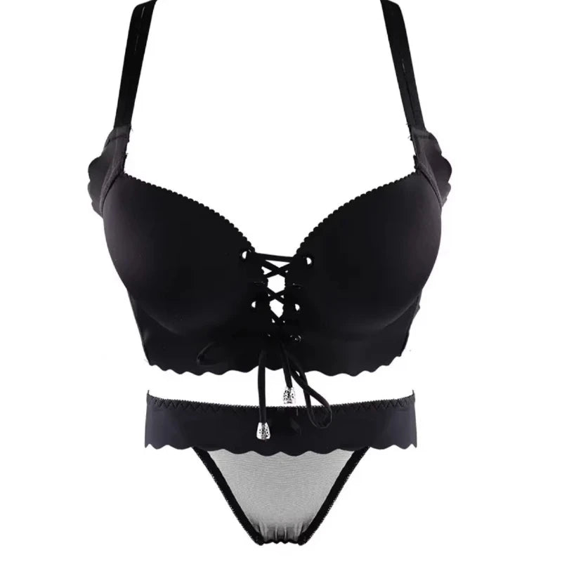 Sexy, verdicktes Push-up-BH-Set für Damen, kabelloser Komfort-BH mit verstellbarem Kordelzug, gepolsterte Bralette, schöner Rücken, elegante Dessous
