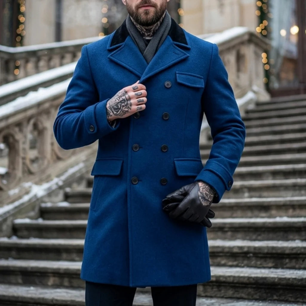 2026 Neue Herren Herbst-Winter-Mantel Farbkontrast Lässiger Wollanzug-Jacke Zweireihiger Trenchcoat für Herren Winter