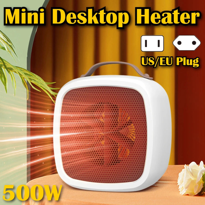 Tragbare Mini-Heizungen für den Haushalt, Desktop-Stummschaltung, schnelle Erwärmung, Wärmerventilator, 500 W, PTC-Keramik-Warmluftheizungen für Innenbüro, Winter