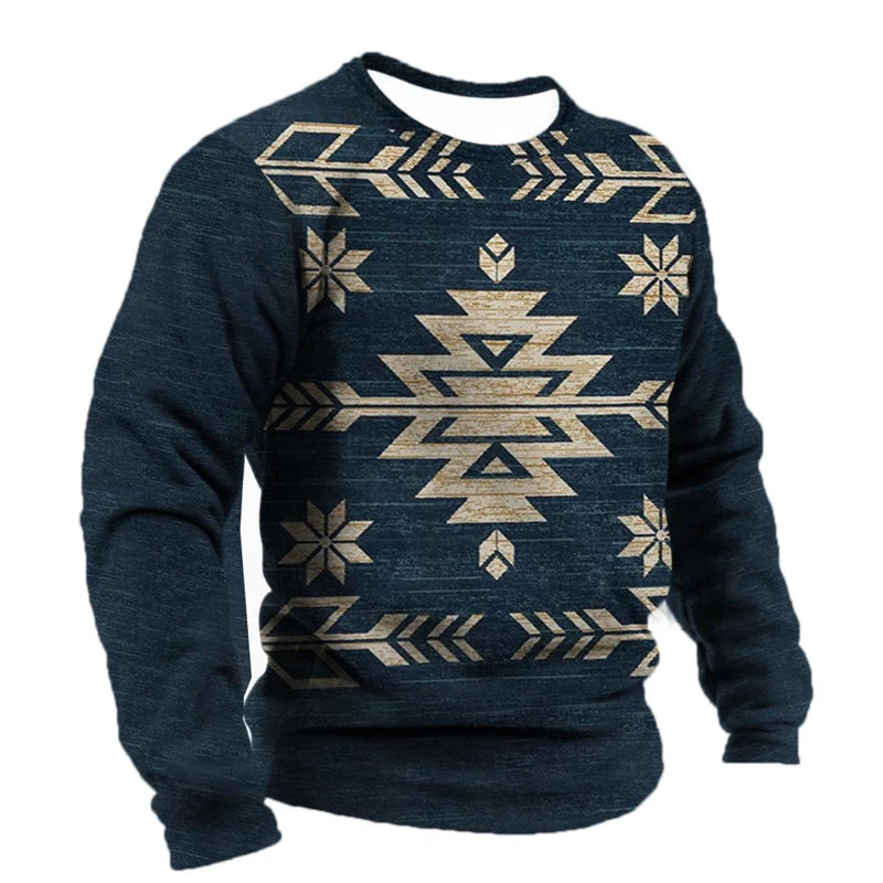 Vintage Ethnic Style Graphic Sweatshirts Spring Autumn Fashion Casual Long Sleeve 3D Printed Tops Loose Streetwear Mens Clothing