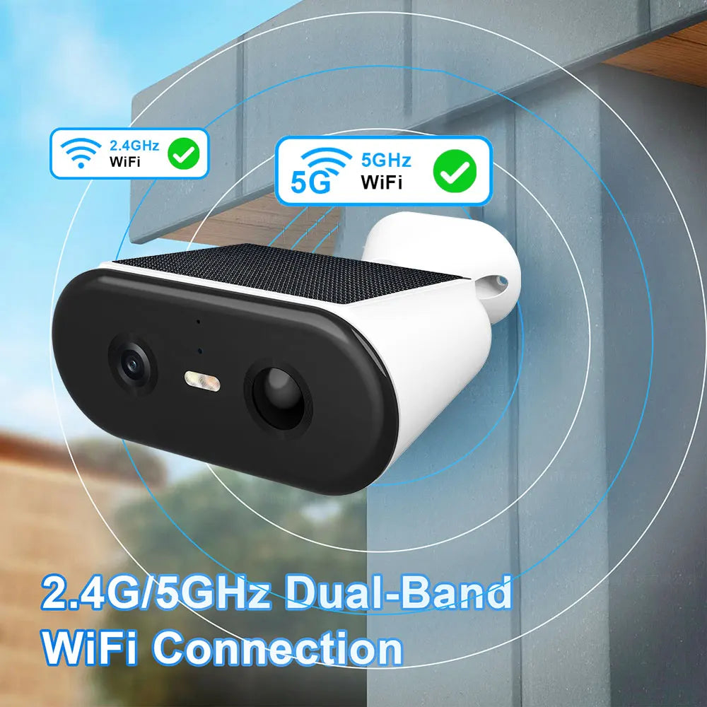 2K Solar-Überwachungskamera für den Außenbereich, kabellos, 2,4 G und 5 GHz, WLAN-IP-Kamera, 5 MP HD, integrierter Akku, Videoüberwachung, lange Standby-Zeit