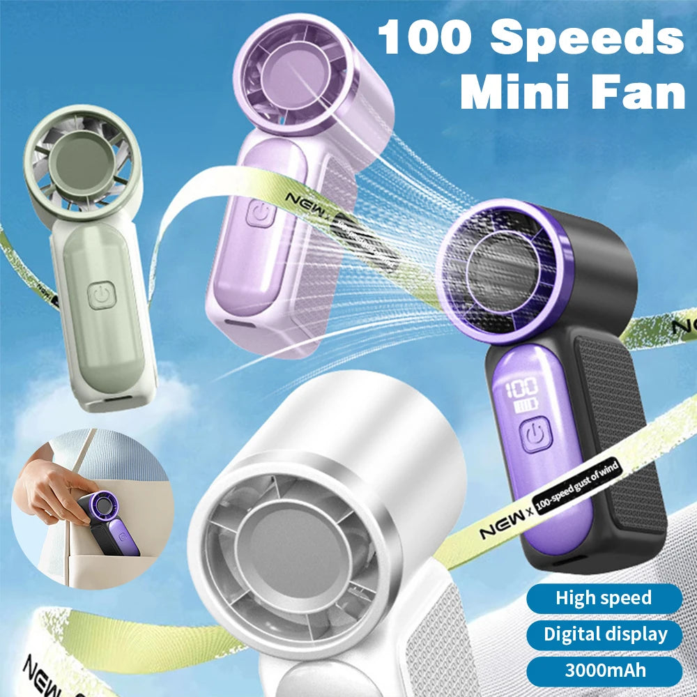 5-Gang Mini-Handventilator, faltbar, Turbo, max. 10 m/s, starker Luftstrom, Typ-C USB, wiederaufladbar, lange Betriebsdauer, Taschenkühler