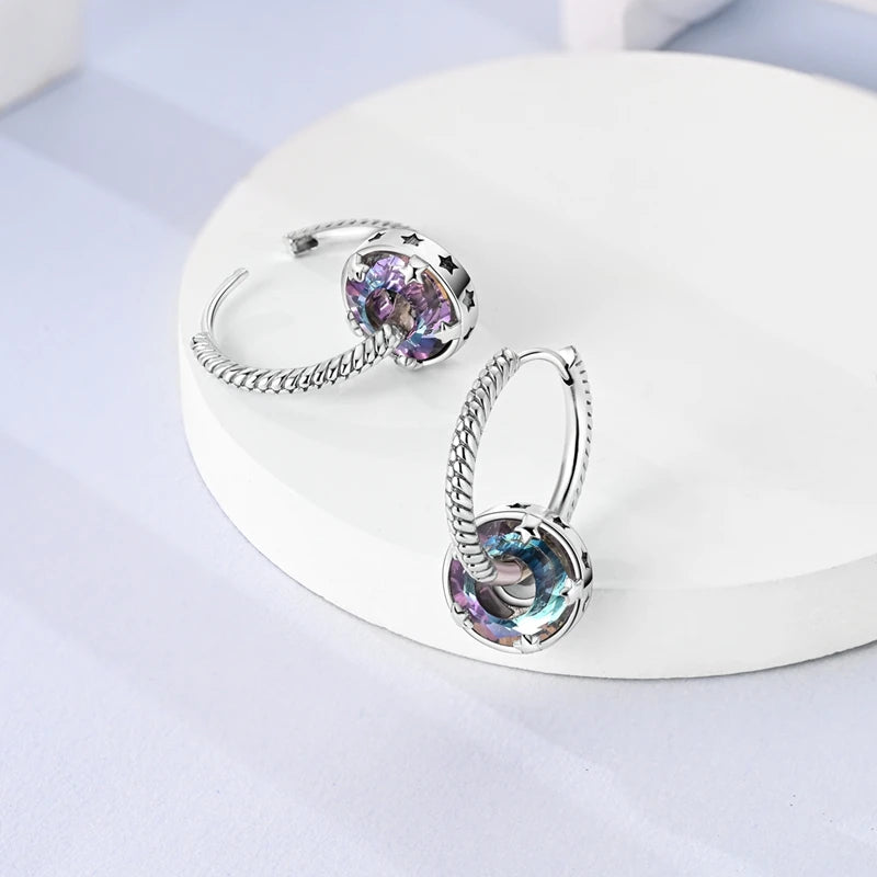 Original 925 Sterling Silber Gold Schlange Muster Abnehmbare Kristall Kreis Zirkon Creolen Für Frauen Partei Schmuck Geschenk